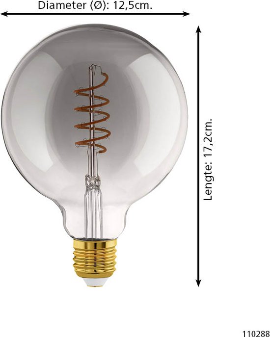 Led Rookglas Bol EGLO connect.z Smart LED Lamp -E27 - Ø 12,5 cm - Smoke - Rookglas ...