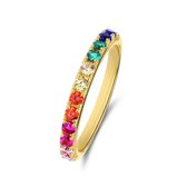 Lucardi Dames Zilveren goldplated ring zirkonia multi - Ring - 925 Zilver - Goudkleurig - 19.50 / 62 mm