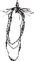 Behave Lange zwarte ketting dames met facet geslepen kralen met verschillend formaat en strik