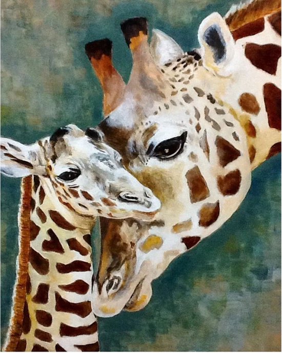 Foto: Schilderen op nummer set giraffe met jonge giraffe incl verf penselen 30x40cm