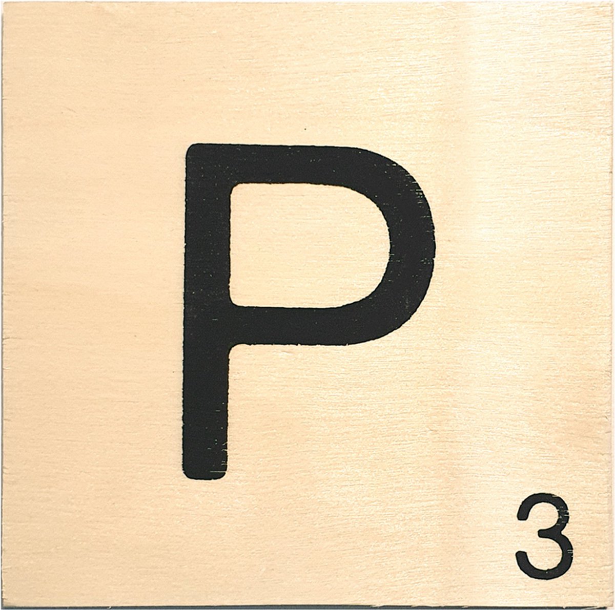 Houten Bordje 10x10x0.5cm - P - Zwarte Letter/Woordwaarde - Onbehandeld - Onderzetter/Homedeco