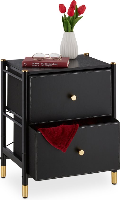 Table d'appoint Relaxdays 2 tiroirs - table de chevet or noir - armoire d'entrée étroite - petite commode