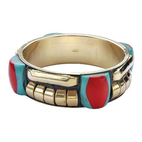 Behave Armband - kleurrijke - ibiza - bangle - goud kleur - rood - blauw - 21.5cm