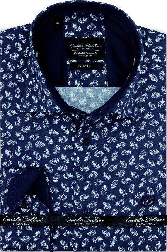 Blouse Heren Lange Mouw - Overhemd Print - Slim Fit Overhemd Heren - Blauw Overhemd Heren - Blauw