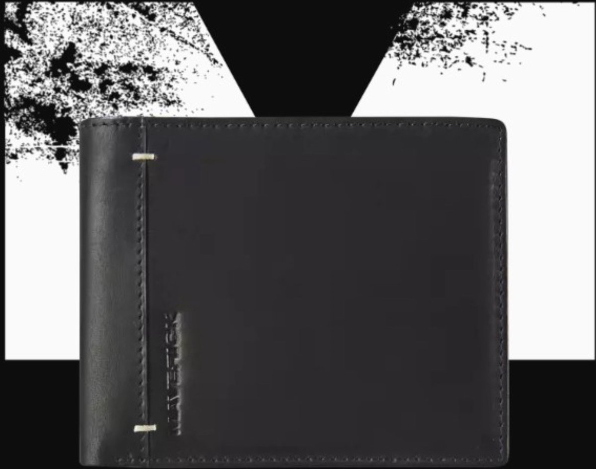 MAVERICK URBAN BLACK LEDEREN BILLFOLD RFID MET 2 BILJETVAKKEN