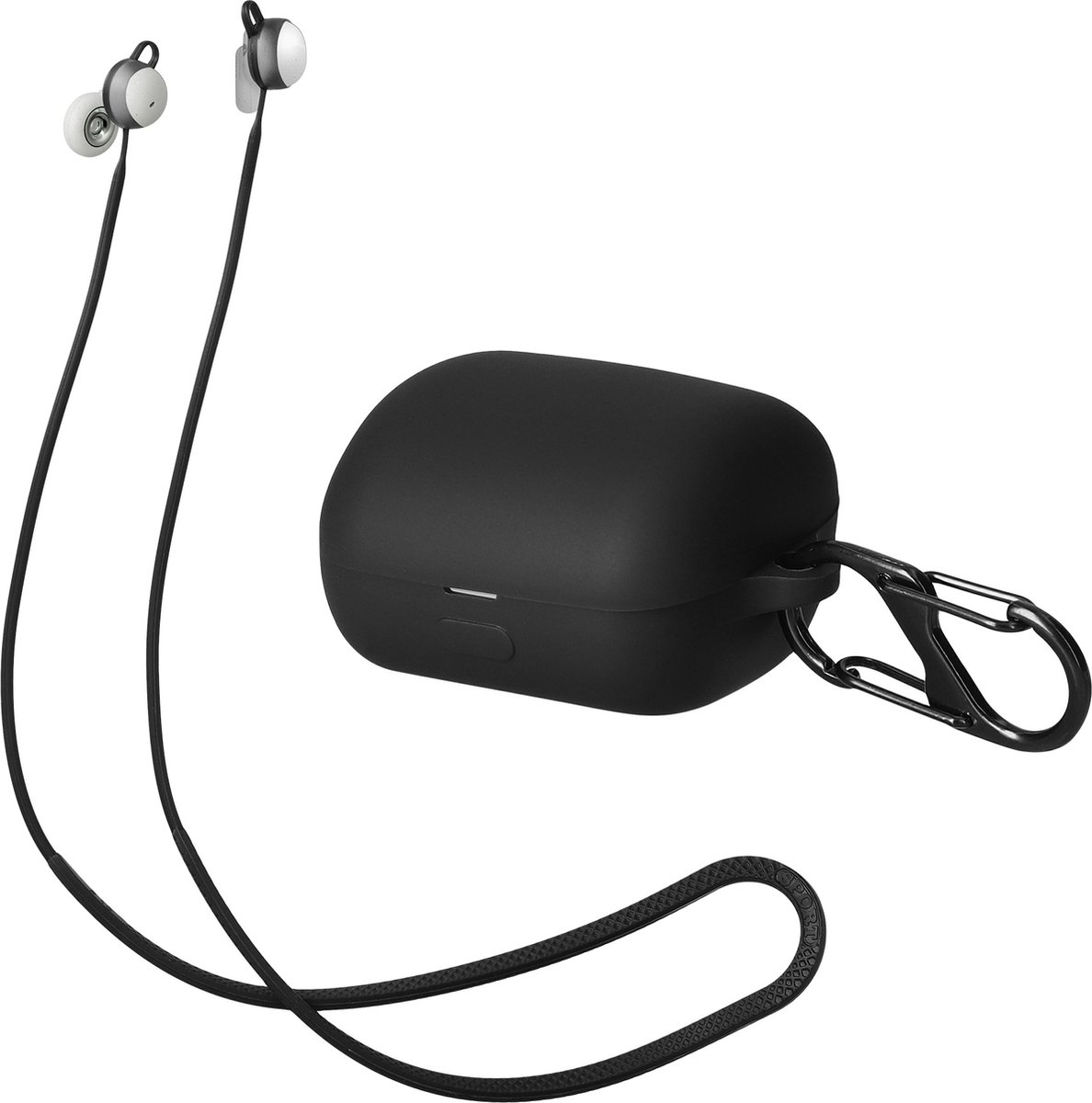 kwmobile set case & koord voor oordopjes - Compatibel met Sony LinkBuds WF-L900 - 2x 80 cm - In zwart / zwart
