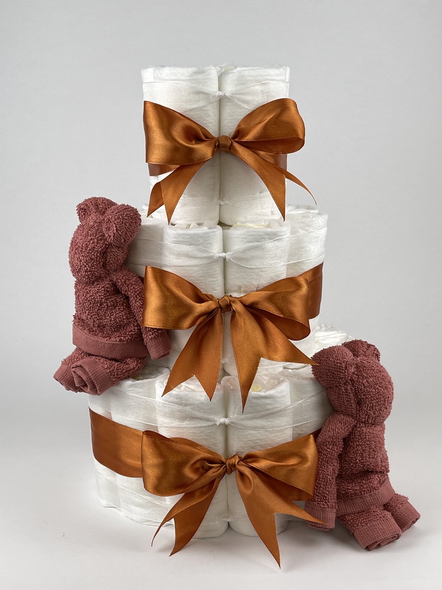Goedkoopste Chouette-Chouette | Luiertaart Neutraal | Kraamcadeau | Geboorte Jongen Meisje | Babyshower | Beren Koper - Koper