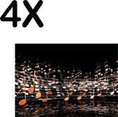 BWK Textiele Placemat - Vrolijke Muzieknoten op Zwarte Achtergrond - Set van 4 Placemats - 40x30 cm - Polyester Stof - Afneembaar