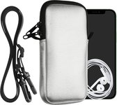 kwmobile Tasje voor smartphones XXL - 7" - Hoesje van neopreen in metallic zilver - Phone case met nekkoord