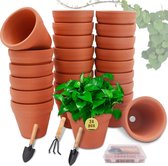 24 stuks kleipotten, klein, terracotta bloempotten, balkonpot, bloempot met mini-gereedschap en kunststof doos, voor binnen en buiten, tuinen