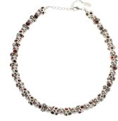 Collier court Behave Classic avec perles grises et pierres rouges