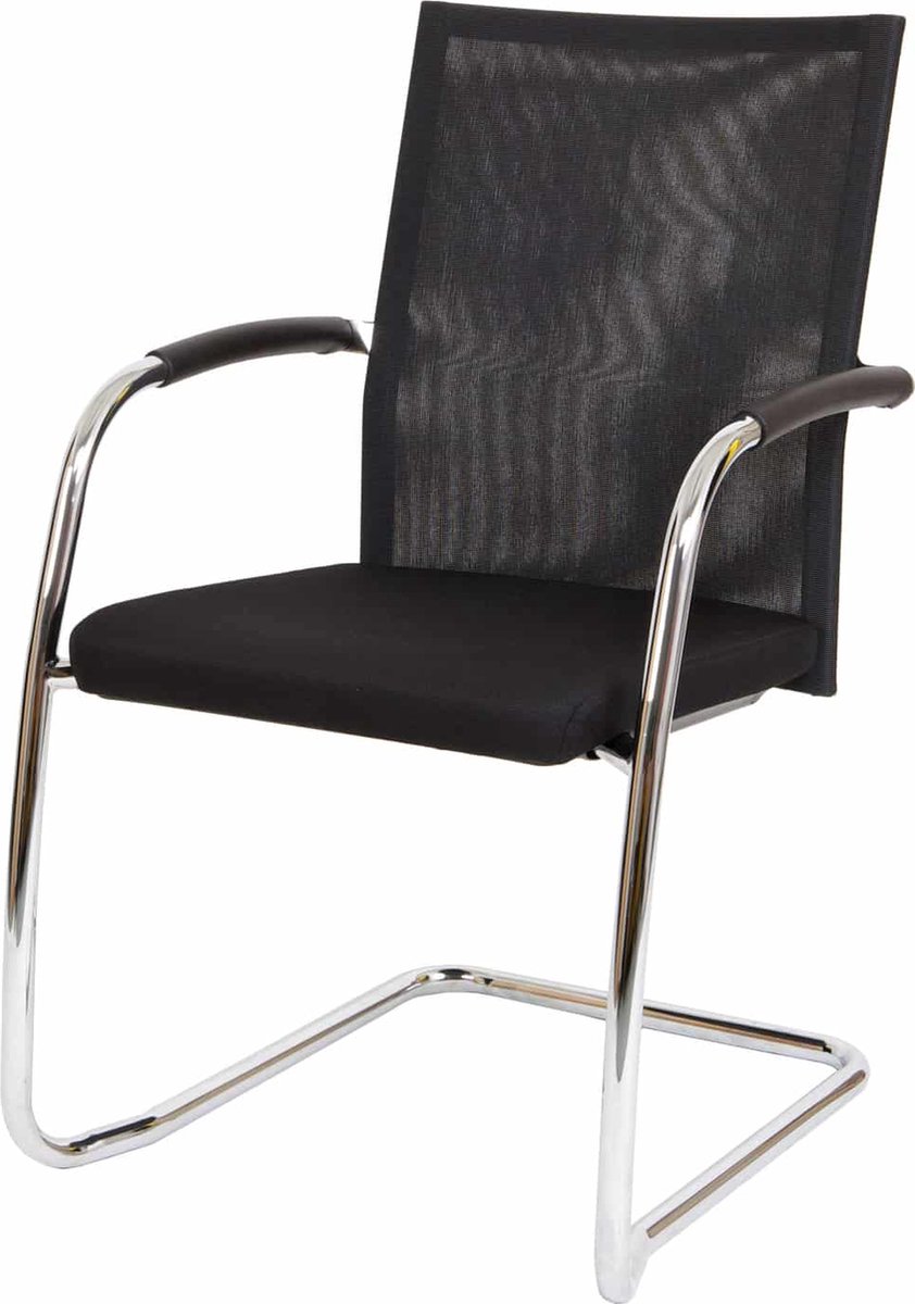 Vergaderstoel F260 slede frame met zwarte rug mesh en grijze zitting