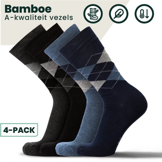 Bamboe Sokken | Geruite Sokken | Anti-zweet Sokken | Naadloze Sokken | Heren Sokken | Dames Sokken | 4 Paar - Kleurmix | Maat: 35-38 | Merk: Bamboosa