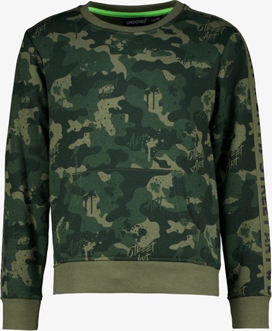 Unsigned jongens sweater met camouflage print - Groen - Maat 134/140