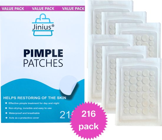 Jinius ® - Pimple Patch - Acne Patch - Puisten Verwijderaar - Hydrocolloid Pleisters voor Puistjes - Transparant - 216 Stuks - Value Pack