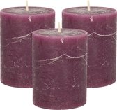 Stompkaars/cilinderkaars - 3x - bordeaux rood - 7 x 9 cm - middel rustiek model