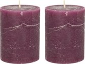 Stompkaars/cilinderkaars - 2x - bordeaux rood - 7 x 9 cm - middel rustiek model