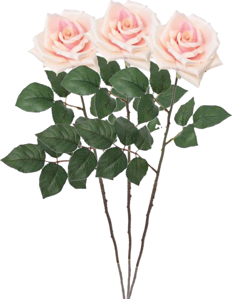 Mica Decorations Kunstbloem Roos Emily - 3x - 66 cm - licht roze - polyester - kunststof - kunstbloemen Lichtroze