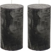 Stompkaars/cilinderkaars - 2x - zwart - 7 x 13 cm - rustiek model