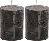 Stompkaars/cilinderkaars - 2x - zwart - 7 x 9 cm - middel rustiek model