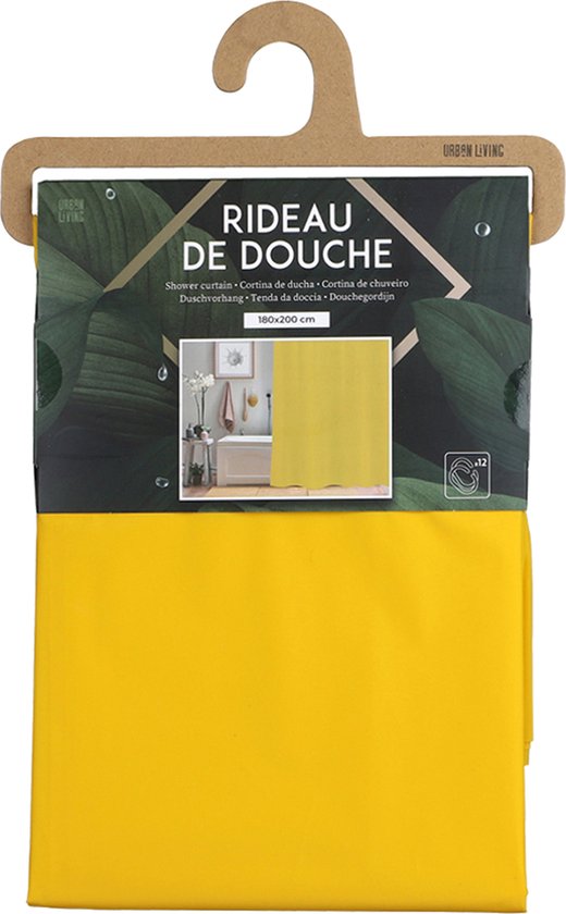 Urban Living Douchegordijn met ringen geel pvc 180 x 200 cm