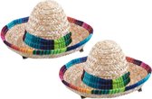 Funny Fashion Mini chapeau Sombrero mexicain - 2x - accessoires de carnaval/habillage - multicolore - paille