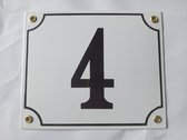 Emaille Huisnummerbordje - No. 4 Wit - 18x15 cm - Huisnummer 4