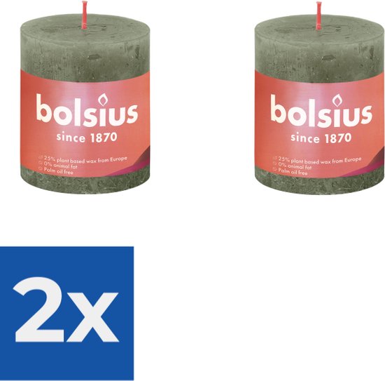Bolsius Stompkaars Fresh Olive Ø68 mm - Hoogte 8 cm - Olijfgroen - 35 branduren - Voordeelverpakking 2 stuks