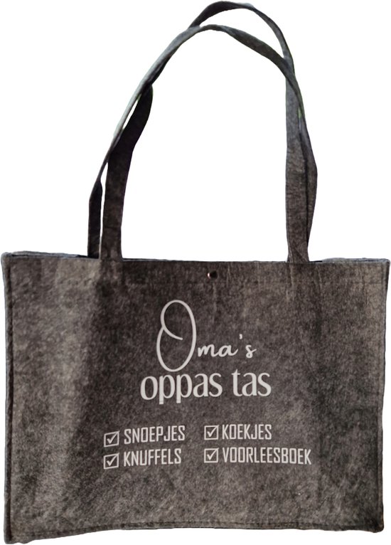 Oma's oppas tas - vilt - shopper - donker grijs