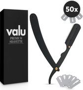 Rasoir droit Valu - Shavette - Razor droit - Couteau de barbier - Rasoir de sécurité - Zwart - Comprend 50 lames