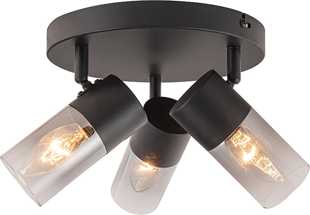 Olucia - HUY - Plafondlamp - Zwart / Grijs - 3L - Vorm: Rond