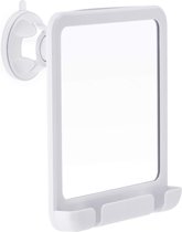 Douchespiegel anti-condens met zuignap, scheerspiegel douche, badkamerspiegel zonder boren, spiegel voor douchescheren met scheermeshouder, 20 x 18 cm (wit)