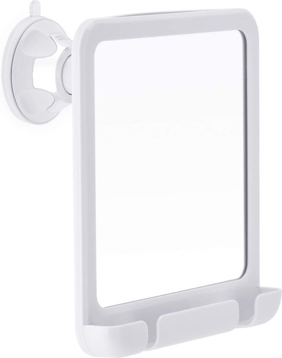 Miroir de douche anti-buée avec ventouse, miroir de rasage douche, miroir de salle de bain sans perçage, miroir de douche avec support pour rasoir, 20 x 18 cm (blanc)