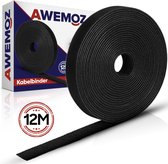 AWEMOZ Velcro Kabelbinders 12 Meter Lang - 1 CM breed - Kabelsbinders Klittenband - Zwarte Kabel Organiser - Kabel management - Cable Organizer