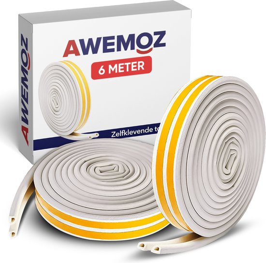 AWEMOZ Tochtband 6 Meter Lang - Tochtband Zelfklevend - Tochtstrips voor Deuren - Zelfklevend - Tochtstopper - Tochtrol - Tochtstrip - Tochtwering - Hoogwaardig Foam