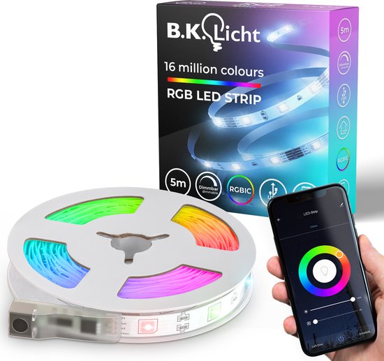 B.K.Licht - RGBIC LED Strip - 5 meter - smart WiFi - USB - muzieksensor - lopende verlichting - slimme verlichting - met App