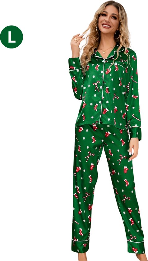 Livano Kerstpyjama - Kerst Pyjama - Christmas - Dames - Vrouwen - Volwassenen - Set - Broek - Shirt - Groen - Maat L