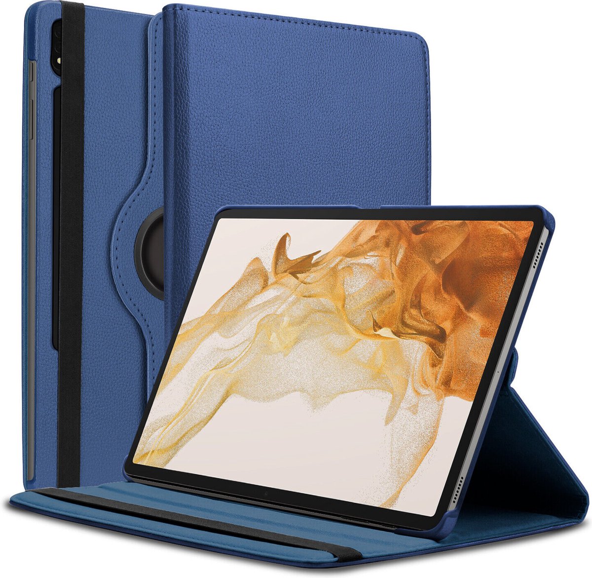 360 graden draaibare stand cover Hoes Geschikt voor: Samsung Galaxy Tab S8 Ultra 16.4 inch - Hoesje met Auto Wake Sleep voor SM-X900 X906 - donker blauw