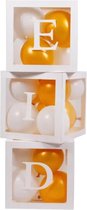 Drie doorzichtige letter ballon blokken EID wit met 24 gouden en witte ballonnen - EID - suikerfeest - ballonbox - ballonblok - wit - decoratie