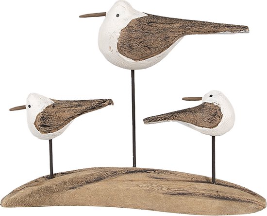 Clayre & Eef Decoratie Beeld Vogels 17x5x14 cm Bruin Wit Hout