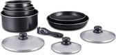 Kookgerei set - Inductiepannenset - All Heat Pot en Pan Set - Steencoating kookgerei set met afneembaar handvat 10 stuks HG-5000 zwart