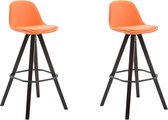 Clp Franklin Set van 2 barkrukken - Vierkant frame - Kunstleer - Oranje - Houten onderstel kleur : Cappuccino