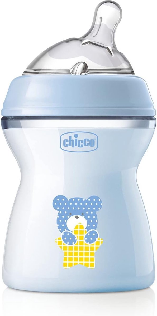 Goedkoopste Chicco Natural Feeling Anticolic babyfles, 2 maanden 250 ml, fles met zuignap van zachte en flexibele siliconen, geschikt voor gemengde borstvoeding, gemiddelde stroom, kleur lichtblauw 2 m