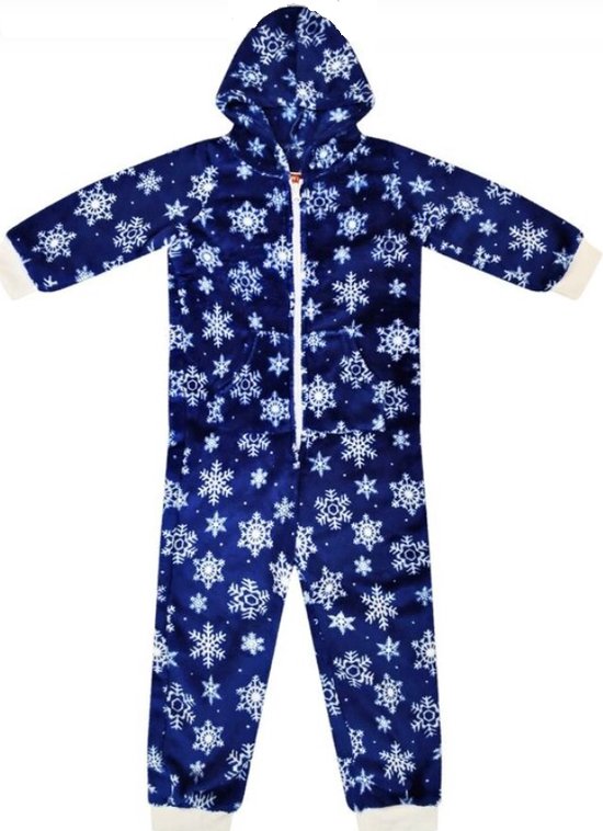 Onesie - pyjama - kinderen - sneeuwvlok - blauw/ wit - maat 98/104