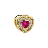 Lucardi Dames Zilveren goldplated bedel hart met roze zirkonia - Hanger - 925 Zilver - Goudkleurig