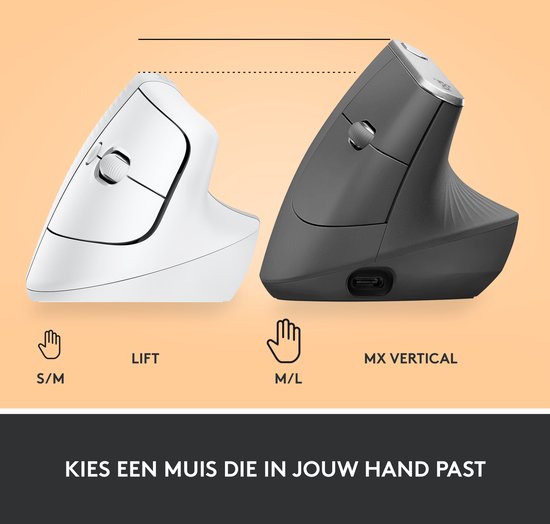 Logitech Lift - Verticale ergonomische muis - Rechtshandig - Wit