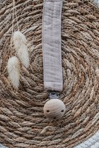Speenkoord - katoen - taupe kleur - houten knop - fopspeen - accessoires baby - speenketting - baby - kraamcadeau - stof - speenkoord jongen - speenkoord meisje - speenkoord katoen