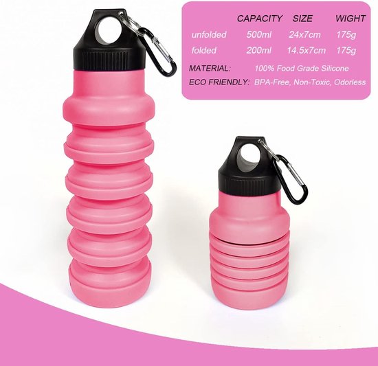 Opvouwbare Opvouwbare Siliconen Waterfles 500ML BPA