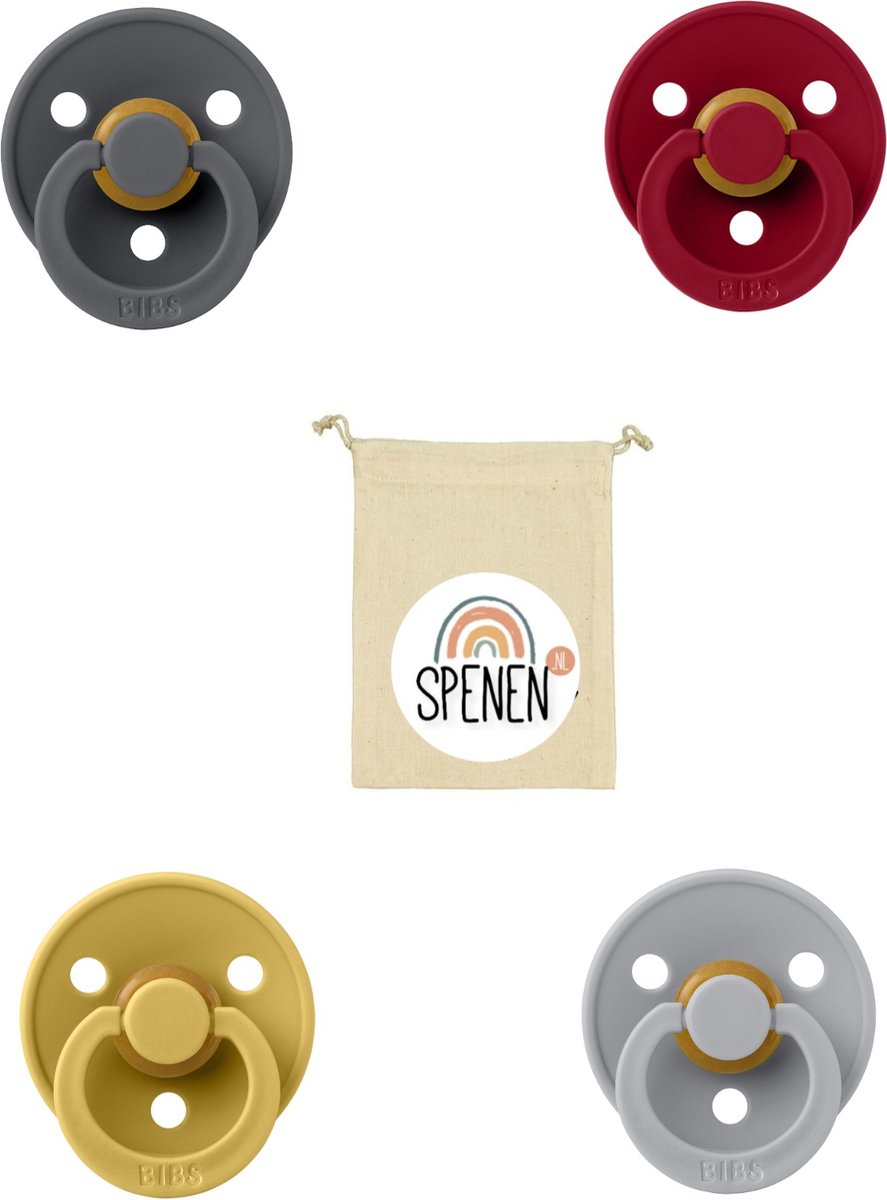 Goedkoopste Bibs fopspeen 0-6 maand Set 4 stuks Iron,Mustard,Ruby en Cloud maat 1
