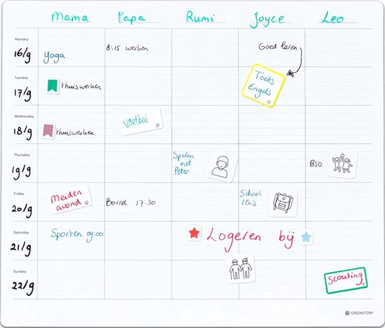 GreenStory - Tableau blanc collant - Family Planner Medium - Film pour tableau blanc